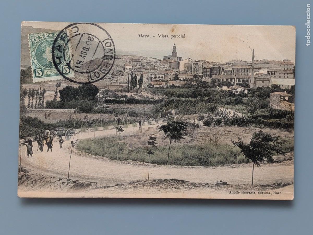 Postales: DIFICIL POSTAL LA RIOJA HARO VISTA PARCIAL ED ADOLFO HERRARTE DENTISTA PERFECTA CIRCUL 1908