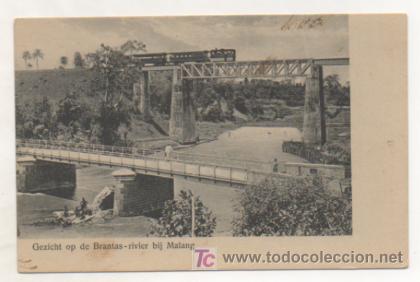 Postales: FERROCARRIL EN LA ISLA DE JAVA. GEZICHT OP DE BRANTAS - RIVIER BIJ MALANG. - Foto 1