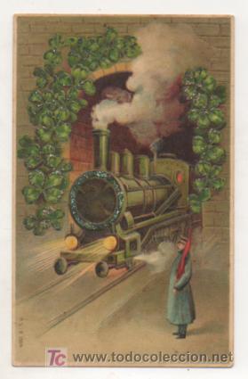 Postales: FERROCARRIL. POSTAL ILUSTRADA, CON RELIEVE. PURPURINA. - Foto 1