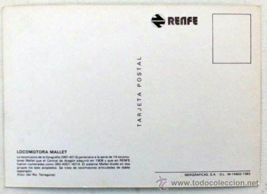 Postales: POSTAL RENFE LOCOMOTORA MALLET - Foto 2