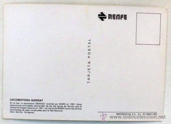 Postales: POSTAL RENFE LOCOMOTORA GARRAT - Foto 2