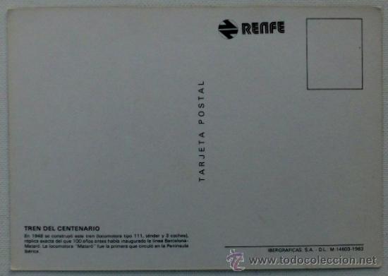Postales: POSTAL RENFE TREN DEL CENTENARIO - Foto 2