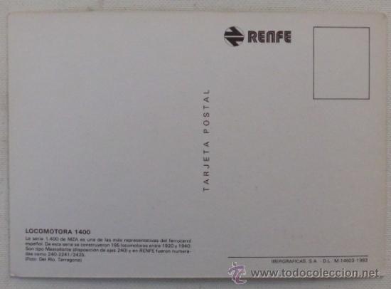 Postales: POSTAL RENFE LOCOMOTORA 1400 - Foto 2