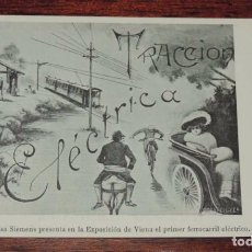 Postales: POSTAL PUBLICITARIA DE SIEMENS. 1879. FERROCARRIL TRACCION ELECTRICA. EXPOSICION DE VIENA., ED. EL E. Lote 89169888