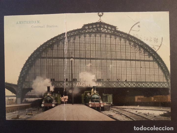 Postales: AMSTERDAM CENTRAAL ESATCION POSTAL ANTIGUA - Foto 1