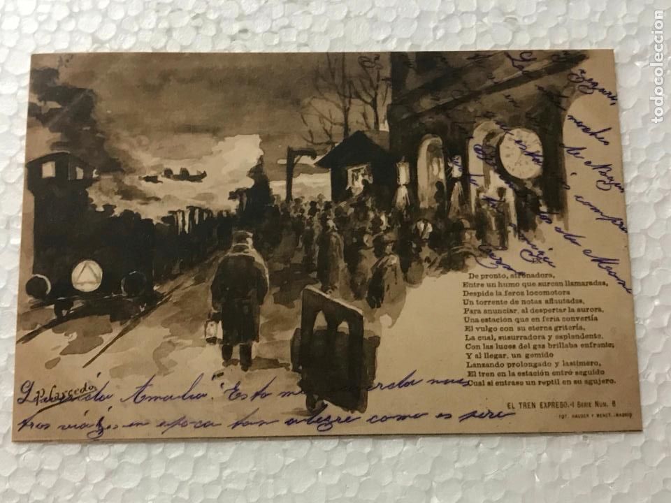 Postcards: El Tren Expreso Poema Dibujo Carcedo Hauser Menet pp XX ESCRITA Y CIRCULADA 1902