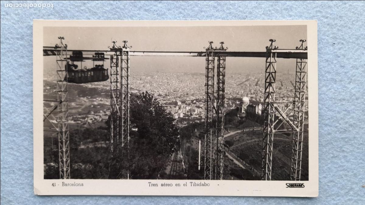 Postales: Barcelona. Tren A&eacute;reo en el Tibidabo. - Foto 1