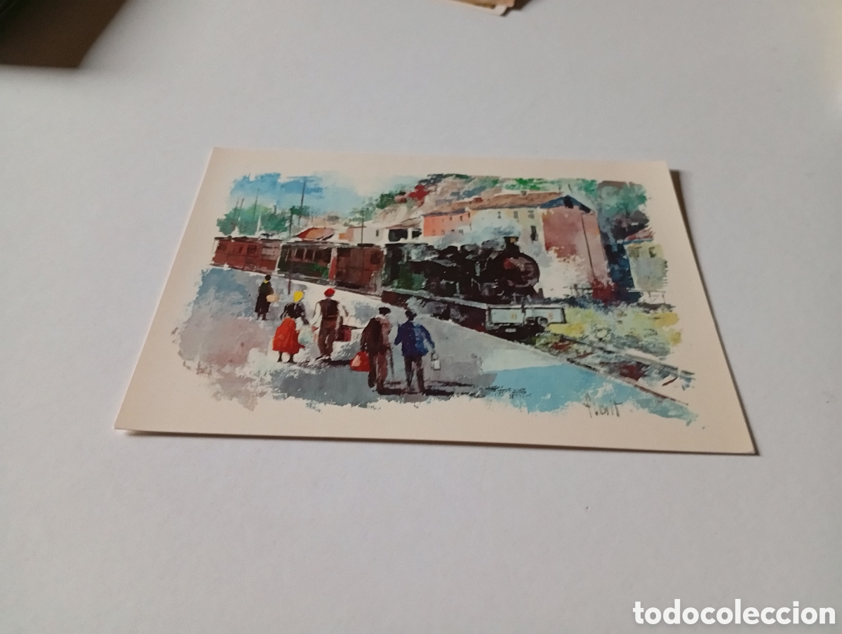 Postales: Postal Ferrocarril de Girona a Olot, dibujo - Foto 1