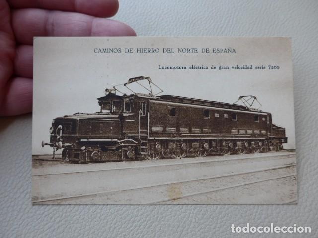 Postales: ANTIGUA POSTAL CAMINOS DE HIERRO DEL NORTE DE ESPA&Ntilde;A LOCOMOTORA ELECTRICA SERIE 7200