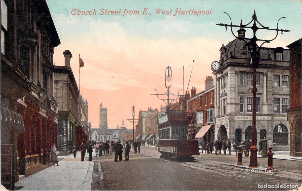 Postales: Postal de Church Street en West Hartlepool con Tranv&iacute;a