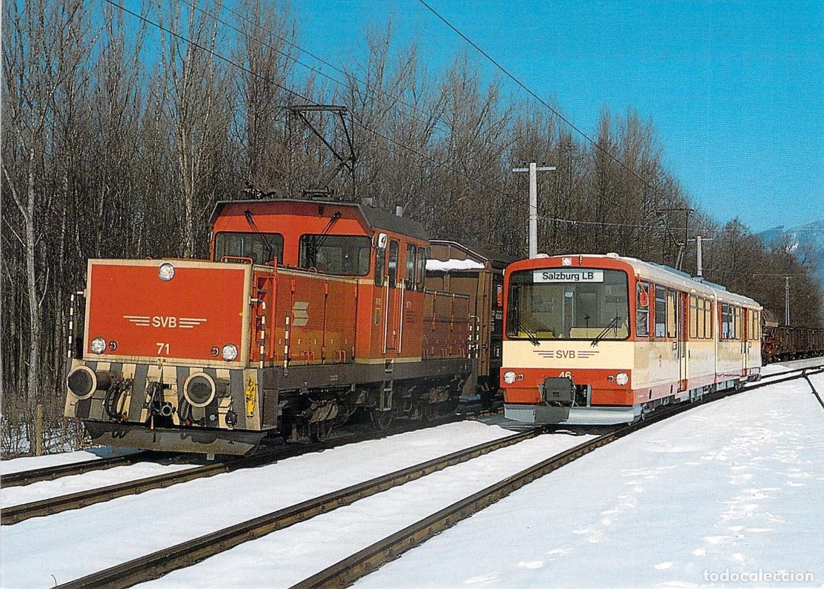 Postales: Postal de Tren Salzburger Lokalbahn Locomotora 71 y Automotor 46