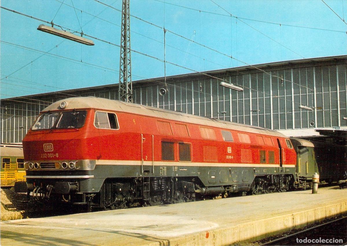 Postais: Postal Locomotora Diesel DB 232 001-8 en la Estaci&oacute;n de M&uacute;nich