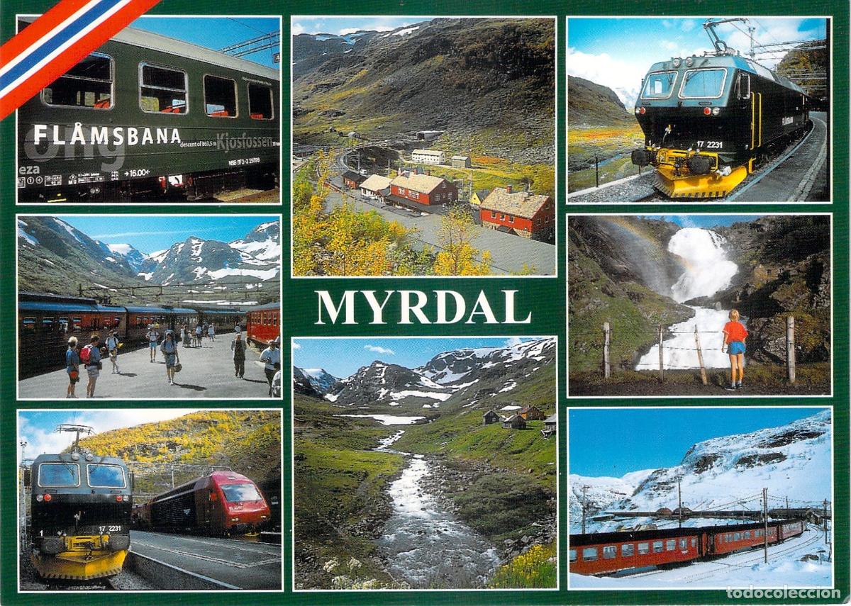 Postais: Postal de Noruega: Estaci&oacute;n de Myrdal y Tren Fl&aring;msbana