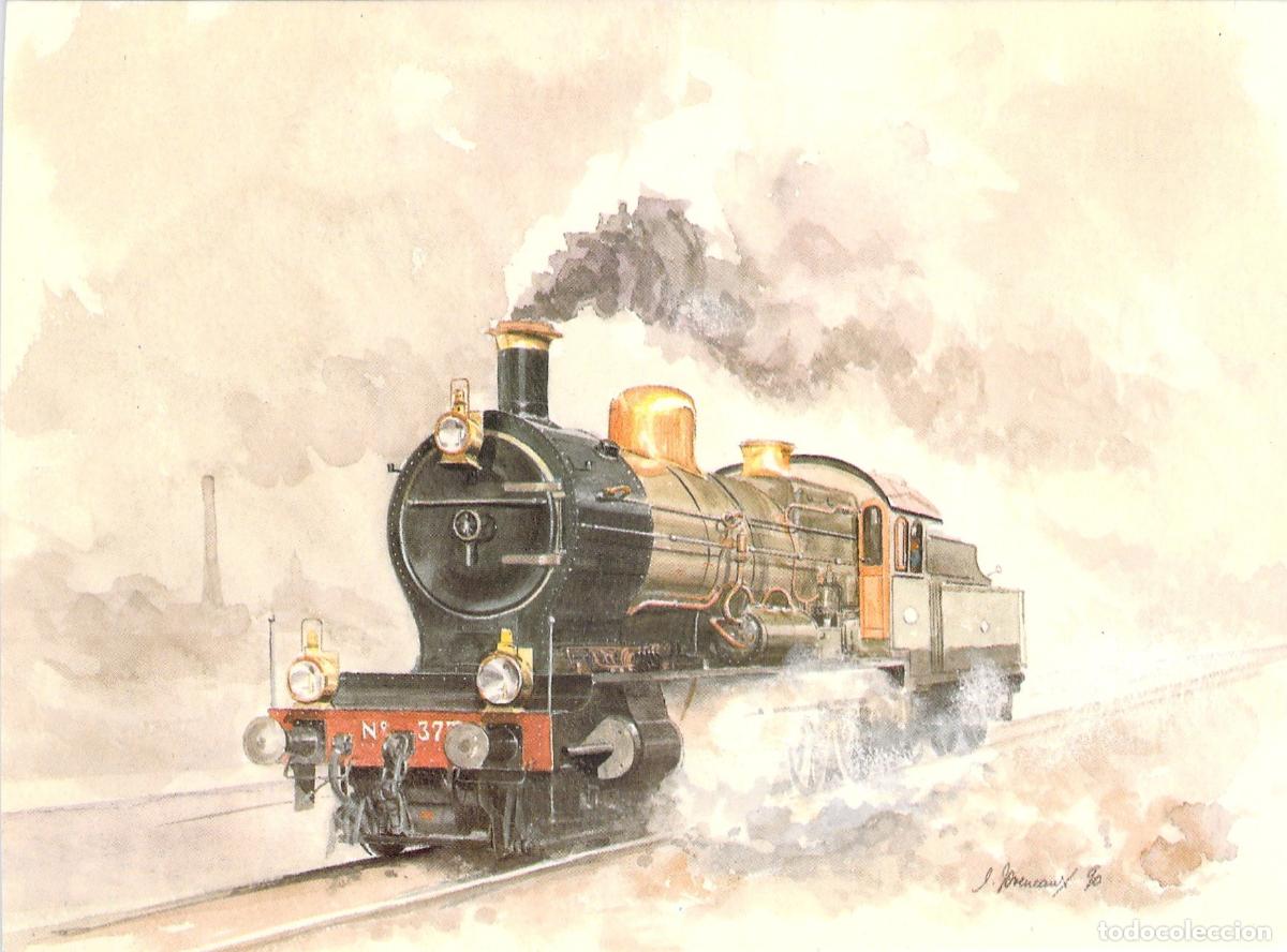 Postales: Postal de Acuarela Locomotora a Vapor 3737 Holandesa