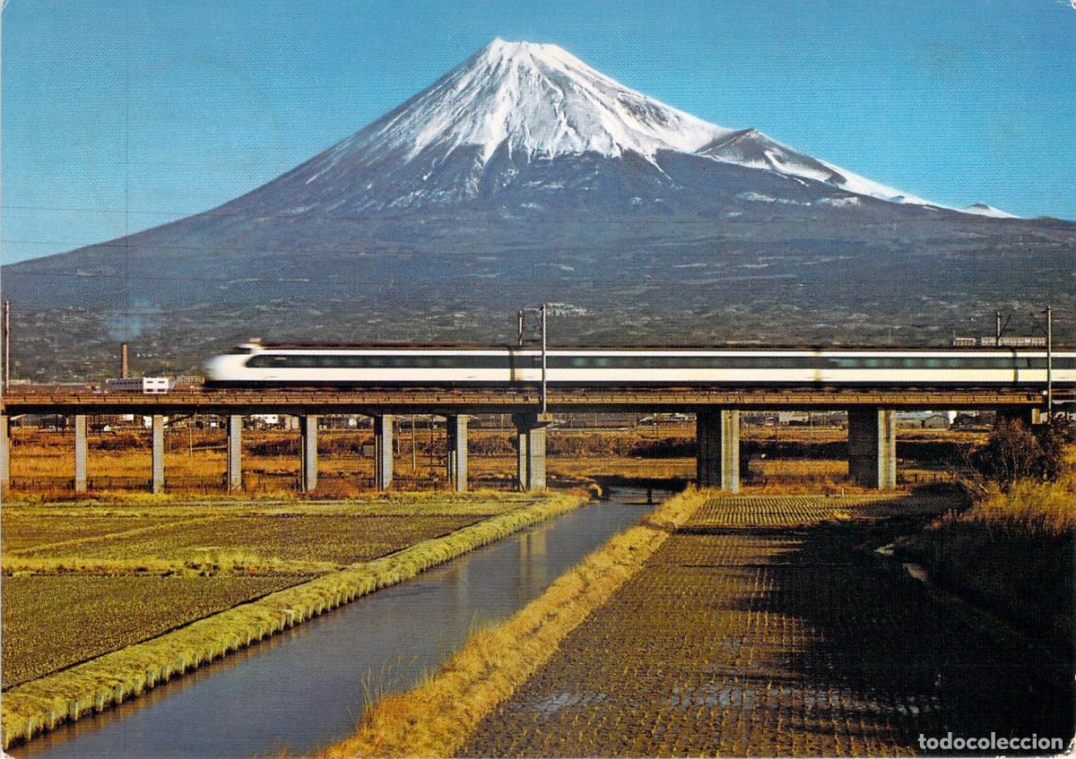 Postales: Postal de Tren Bala Shinkansen y Monte Fuji en Shizuoka Jap&oacute;n