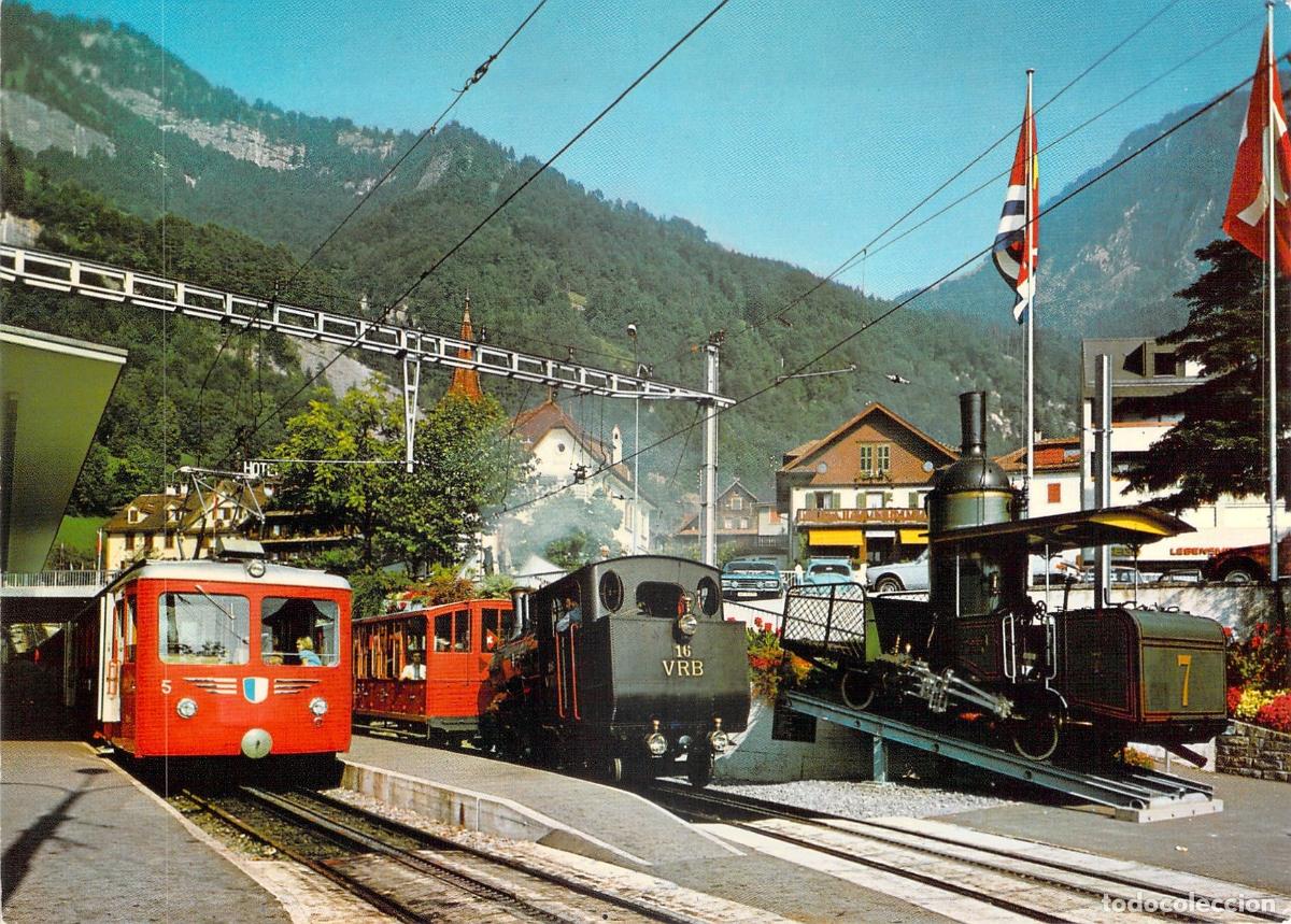 Postales: Postal del Ferrocarril Vitznau-Rigi con Locomotoras de Vapor y El&eacute;ctricas