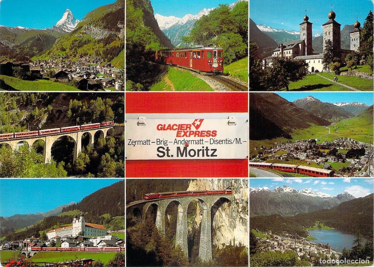 Postales: Postal del Tren Glacier Express por los Alpes Suizos y Viaductos