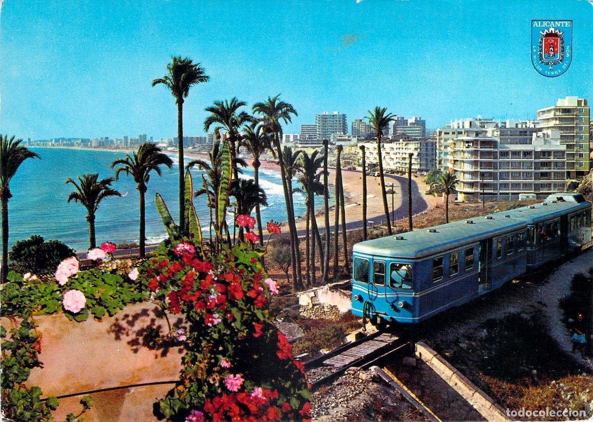 Postkarten: Postal de Campello, Alicante - Playa Muchavista con Tren de &Eacute;poca