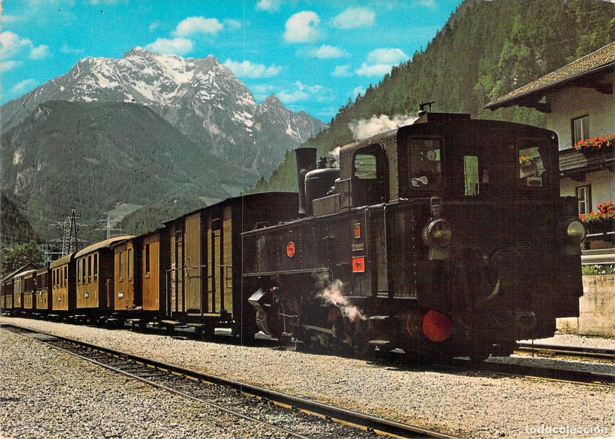 Postales: Postal de Tren a Vapor Zillertalbahn y Monte Gr&uuml;nberg en Tirol, Austria