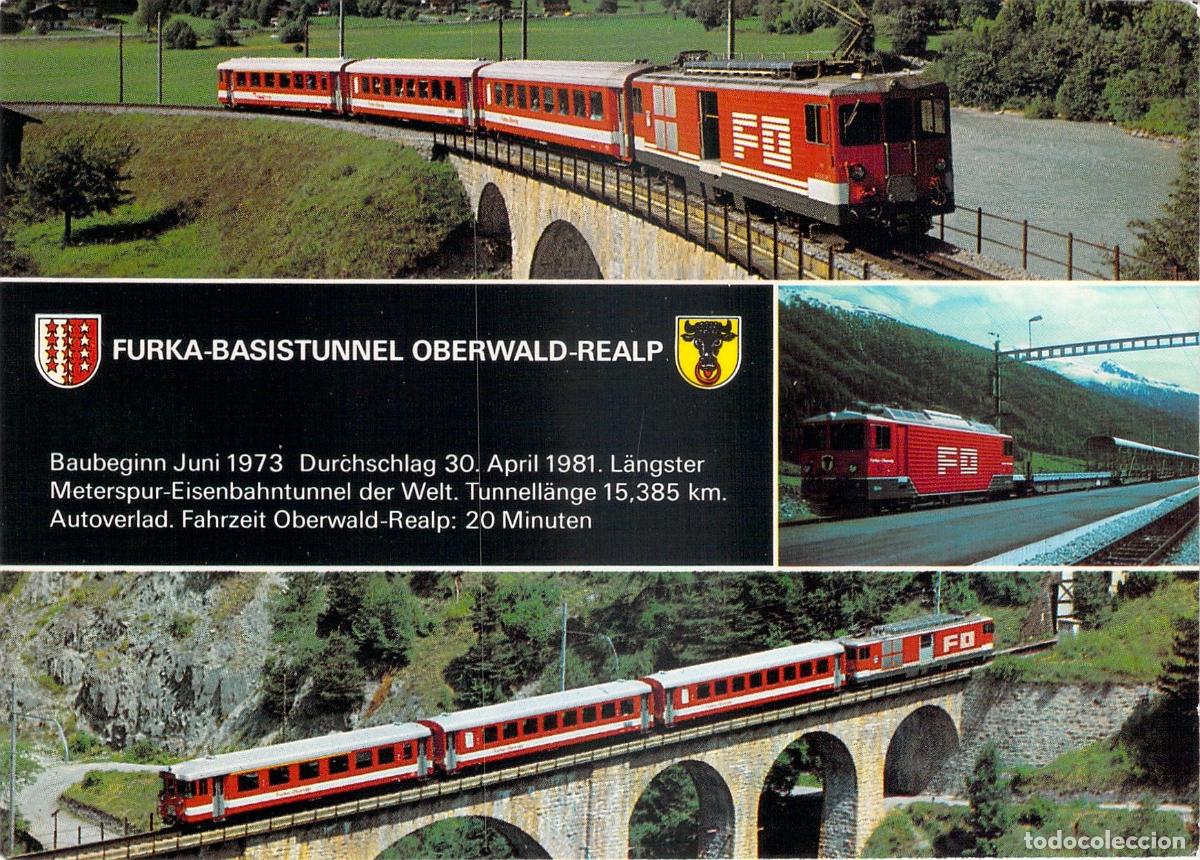 Postales: Postal Tren Glacier Express y T&uacute;nel de Base Furka Suiza