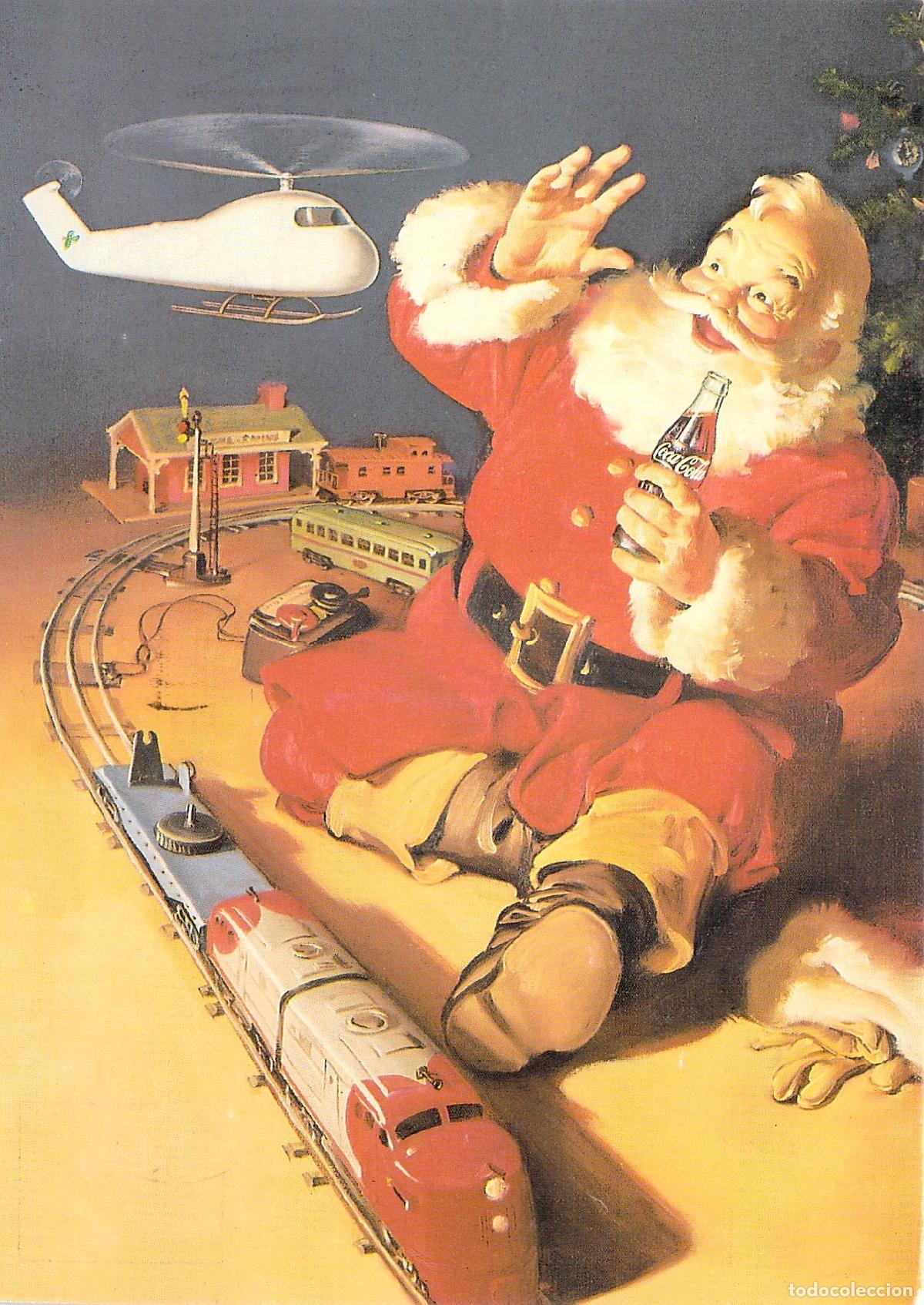 Postales: Postal de Navidad Coca-Cola con Pap&aacute; Noel y Tren El&eacute;ctrico