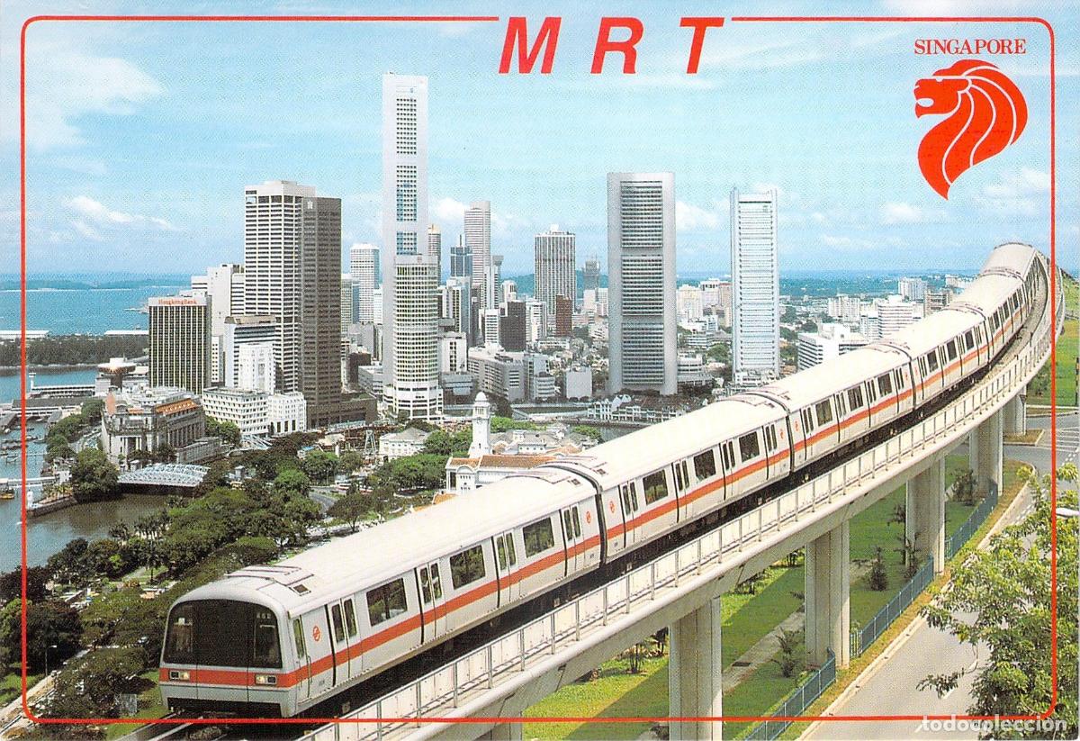 Postales: Postal de Singapur Tren MRT y Skyline de la Ciudad - Foto 1
