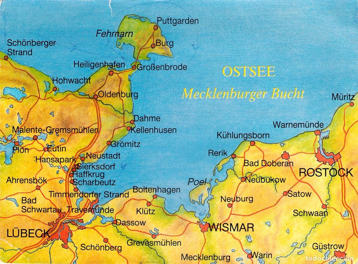 Postales: Postal Mapa de la Bah&iacute;a de Mecklenburger Bucht, Mar B&aacute;ltico, Alemania