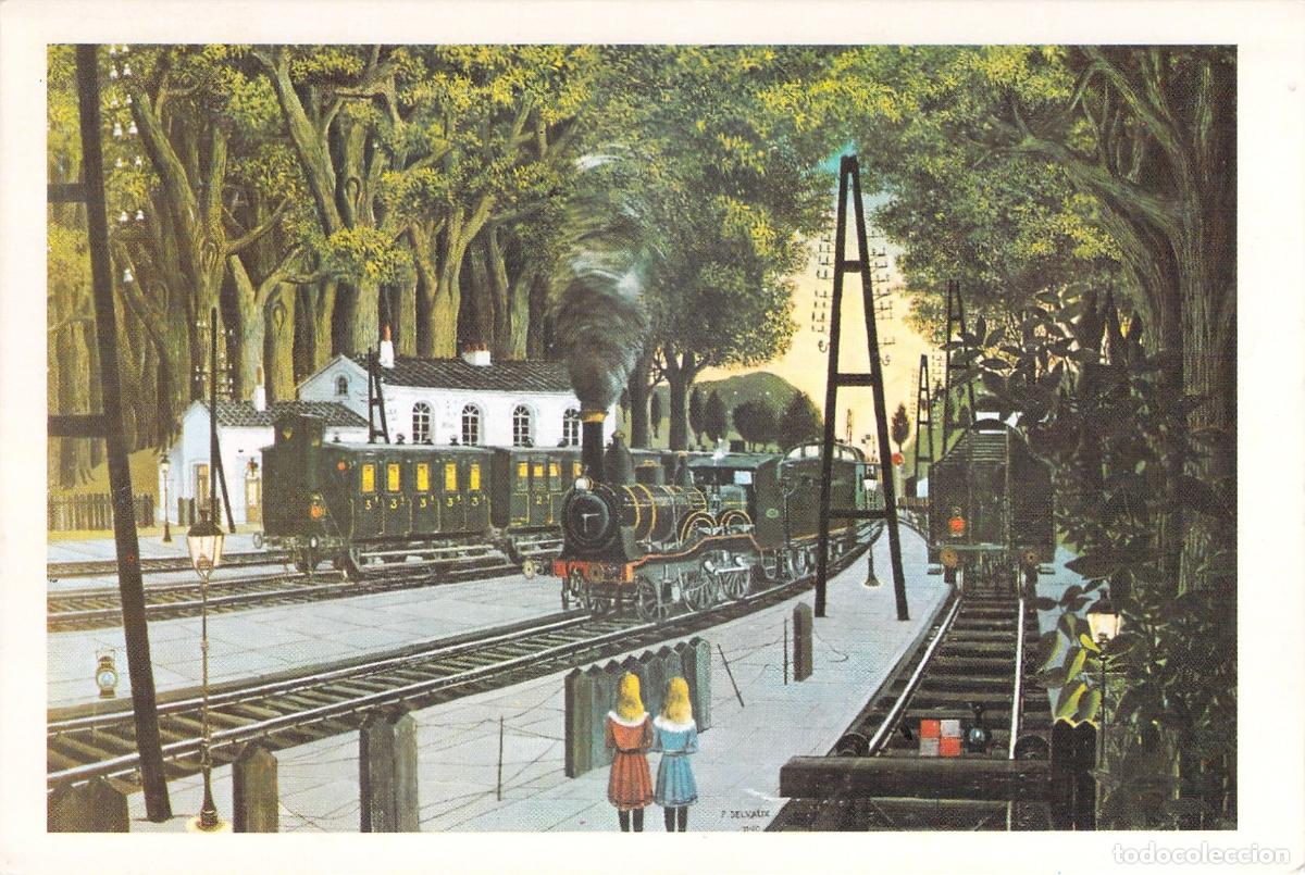 Cartoline: Postal de Arte Paul Delvaux - La Gare foresti&egrave;re - Estaci&oacute;n de Tren