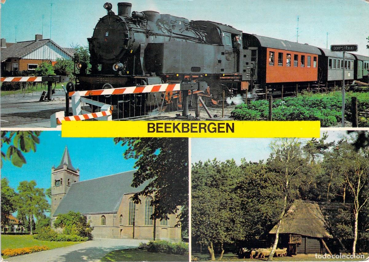 Cartoline: Postal de Beekbergen con Tren de Vapor, Iglesia y Paisaje Rural