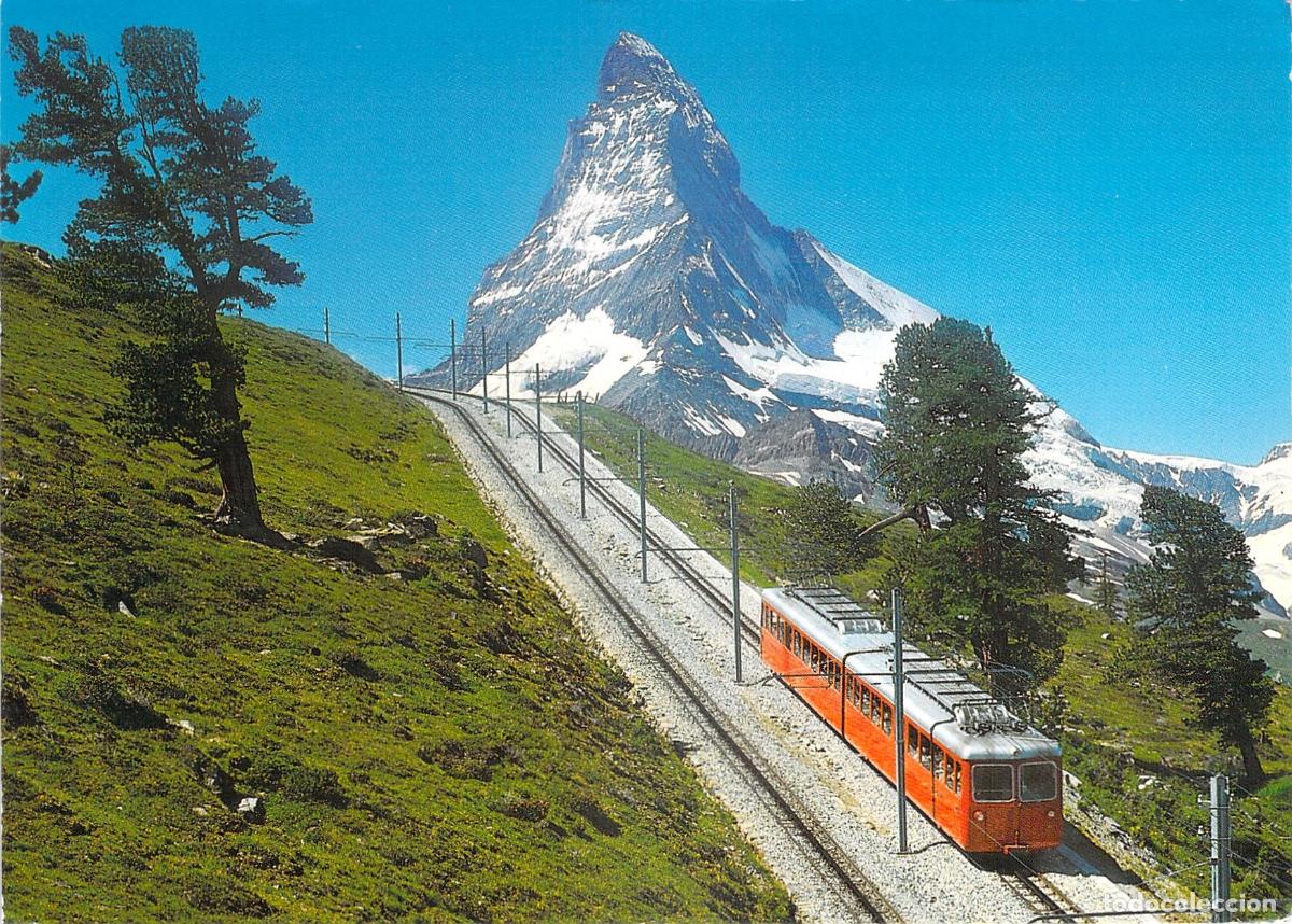 Postales: Postal Tren Gornergratbahn y Monta&ntilde;a Matterhorn, Zermatt, Suiza