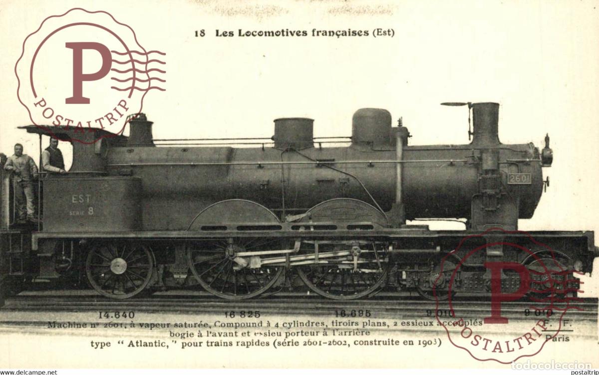 Postcards: Les Locomotives Fran&ccedil;aises Machine n&ordm;2601 &agrave; vapeur satur&eacute;e TREN TRAIN TREIN.