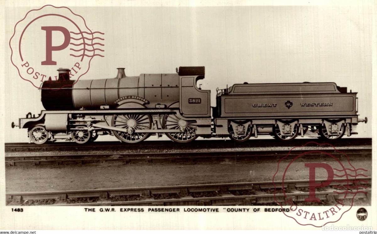 Postales: Great Western Railway Express Passenger Locomotive County of Bedford TREN TRAIN TREIN.