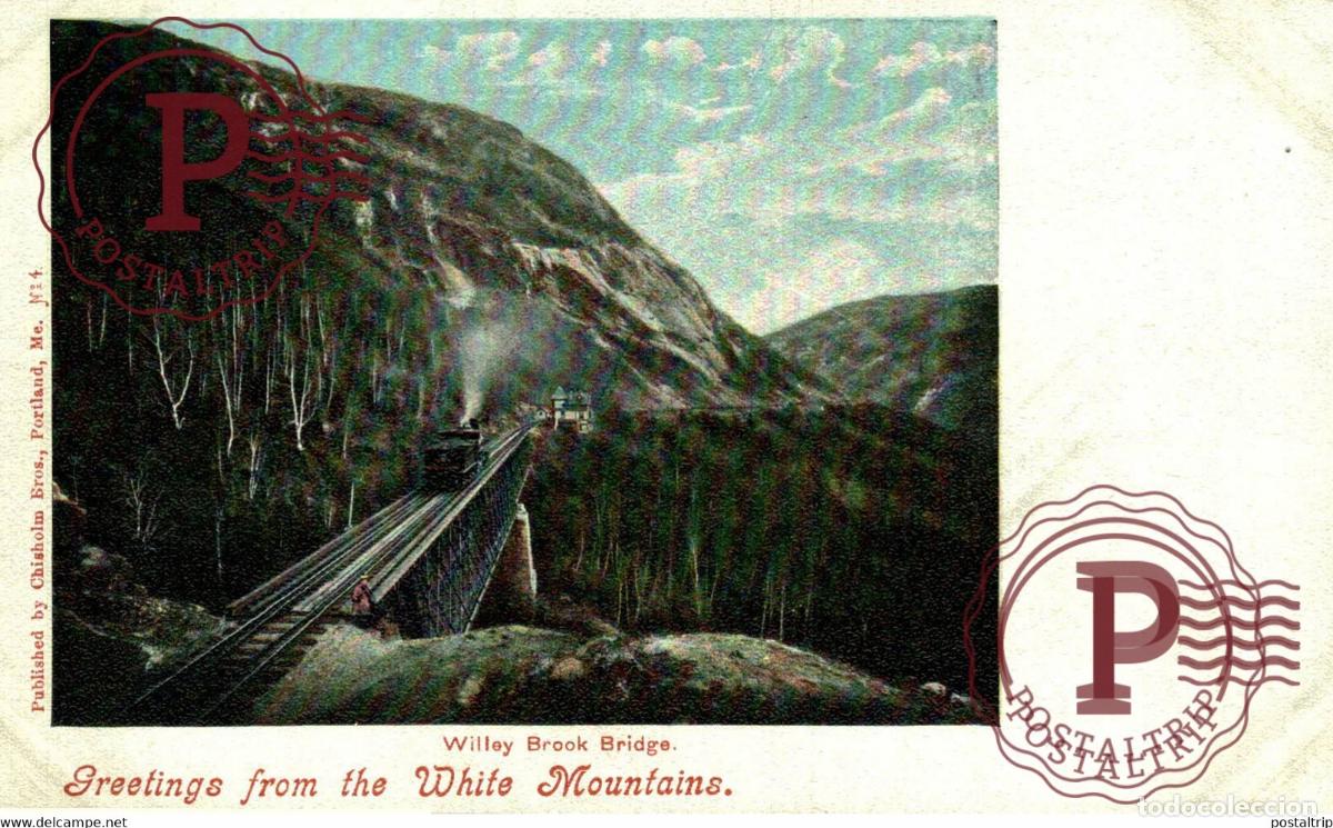 Postales: WILLEY BROOK BRIDGE GREETINGS FROM THE WHITE MOUNTAINS TREN TRAIN TREIN.