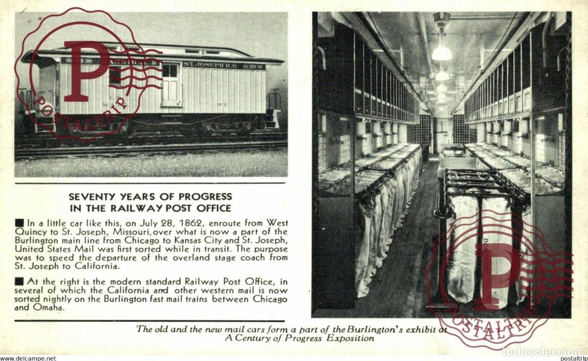 Postcards: SEVENTY YEARS OF PROGRESS IN THE RAILWAY POST OFFICE USA TREN TRAIN TREIN.