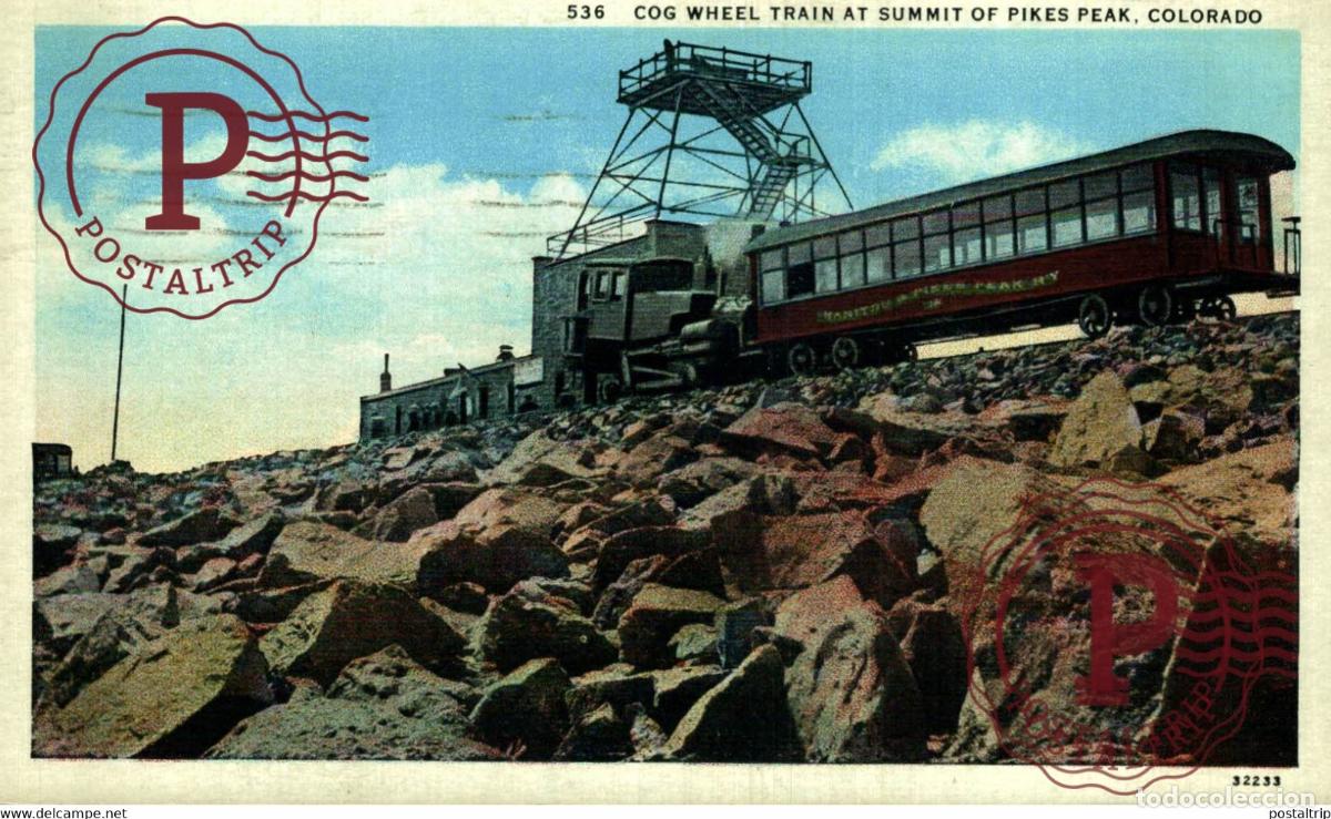 Postcards: COG WHEEL TRAIN AT SUMMIT O PIKES PEAK COLORADO USA TREN TRAIN TREIN.