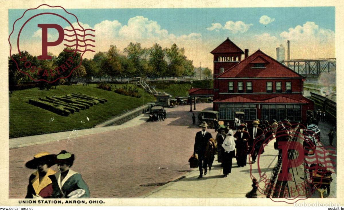Postales: UNION STATION AKRON OHIO RAILROAD USA TREN TRAIN TREIN.