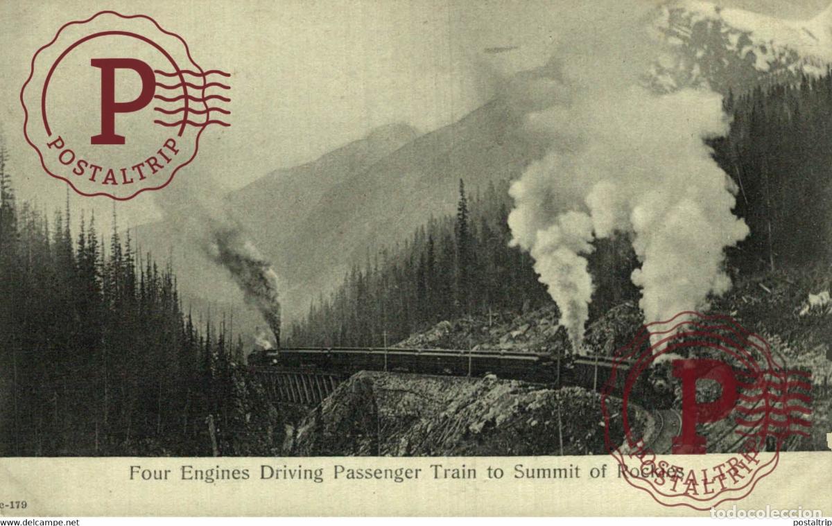 Postales: CANADA TRAIN FOUR ENGINES DRIVING PASSENGER TO SUMMIT OF ROCKIES CANADA TREN TRAIN TREIN.
