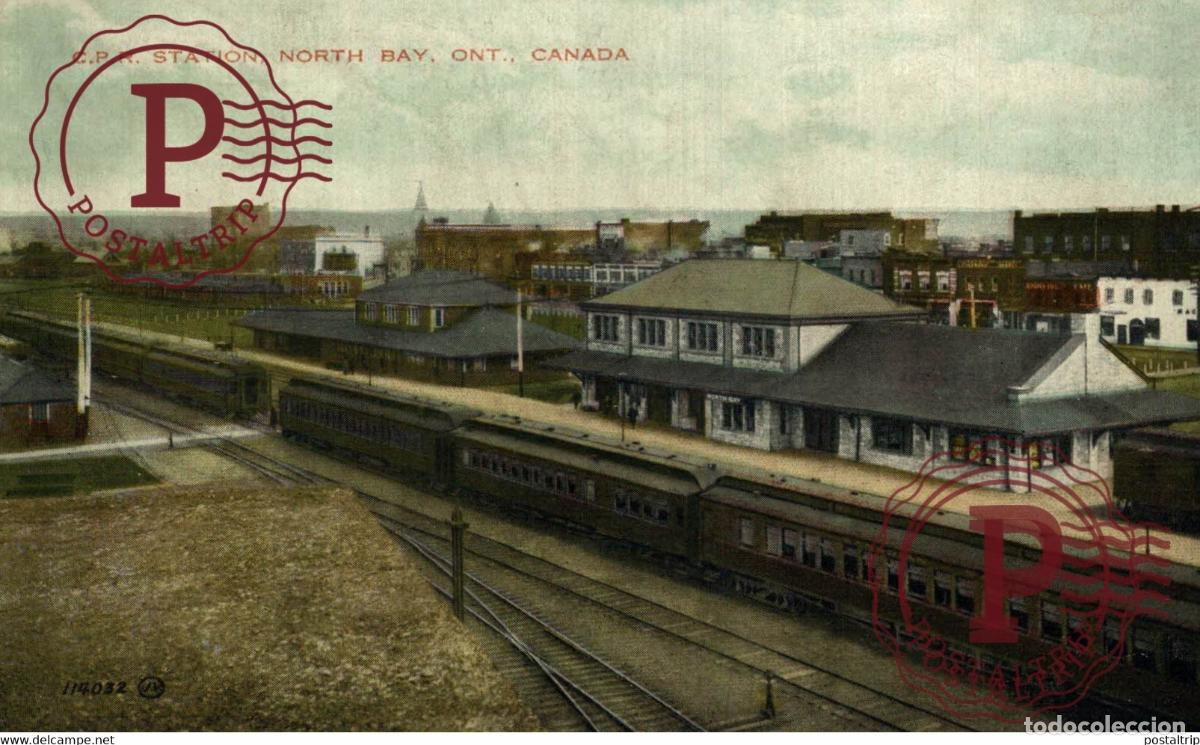 Postcards: NORTH BAY C P R Station CANADA RAILWAY TREN TRAIN TREIN.