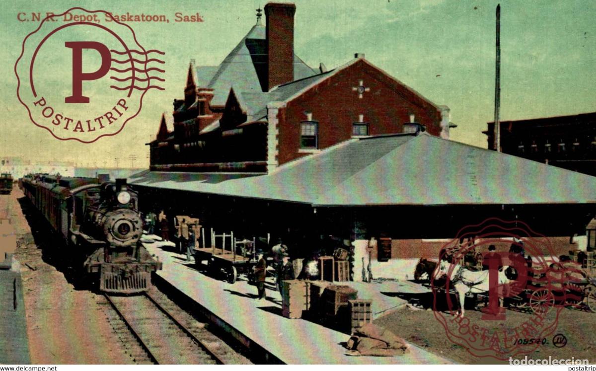 Postcards: SASKATOON, Saskatchewan, Canada, CNR Railroad Station RAILWAY TREN TRAIN TREIN.