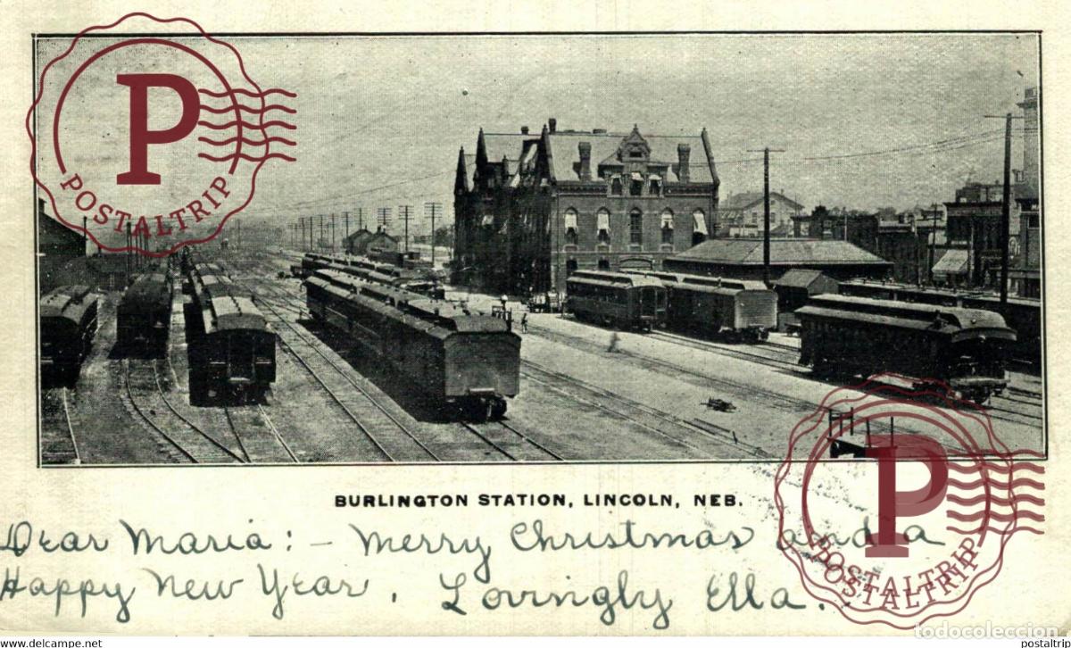 Postales: BURLINGTON STATION LINCOLN RAILROAD RAILWAY TREN TRAIN TREIN.