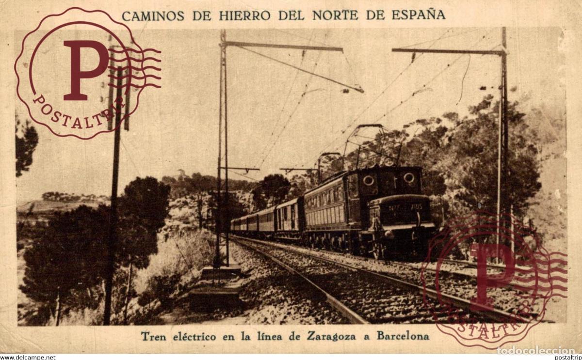 Postales: TREN EL&Eacute;CTRICO LINEA ZARAGOZA POSTAL ANTIGUA AMINOS DE HIERRO DEL NORTE DE ESPA&Ntilde;A CHEMIN DE FER R