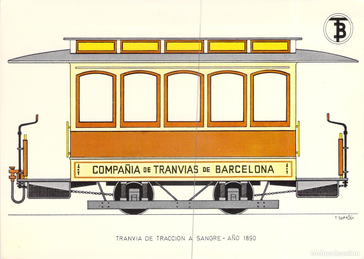 Postais: Postal de Tranv&iacute;a de Tracci&oacute;n a Sangre de Barcelona, Ilustraci&oacute;n T. Turri&oacute;n