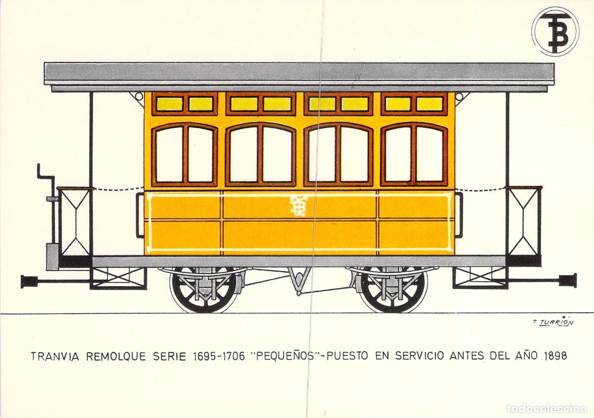 Cartoline: Postal Ilustrada Tranv&iacute;a Remolque Peque&ntilde;os Serie 1695-1706 Barcelona