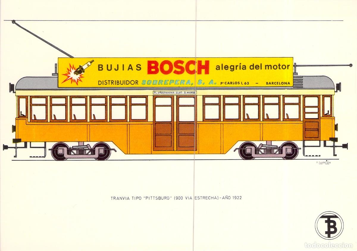 Postales: Postal de Tranv&iacute;a Tipo Pittsburg de Barcelona con Publicidad Buj&iacute;as Bosch