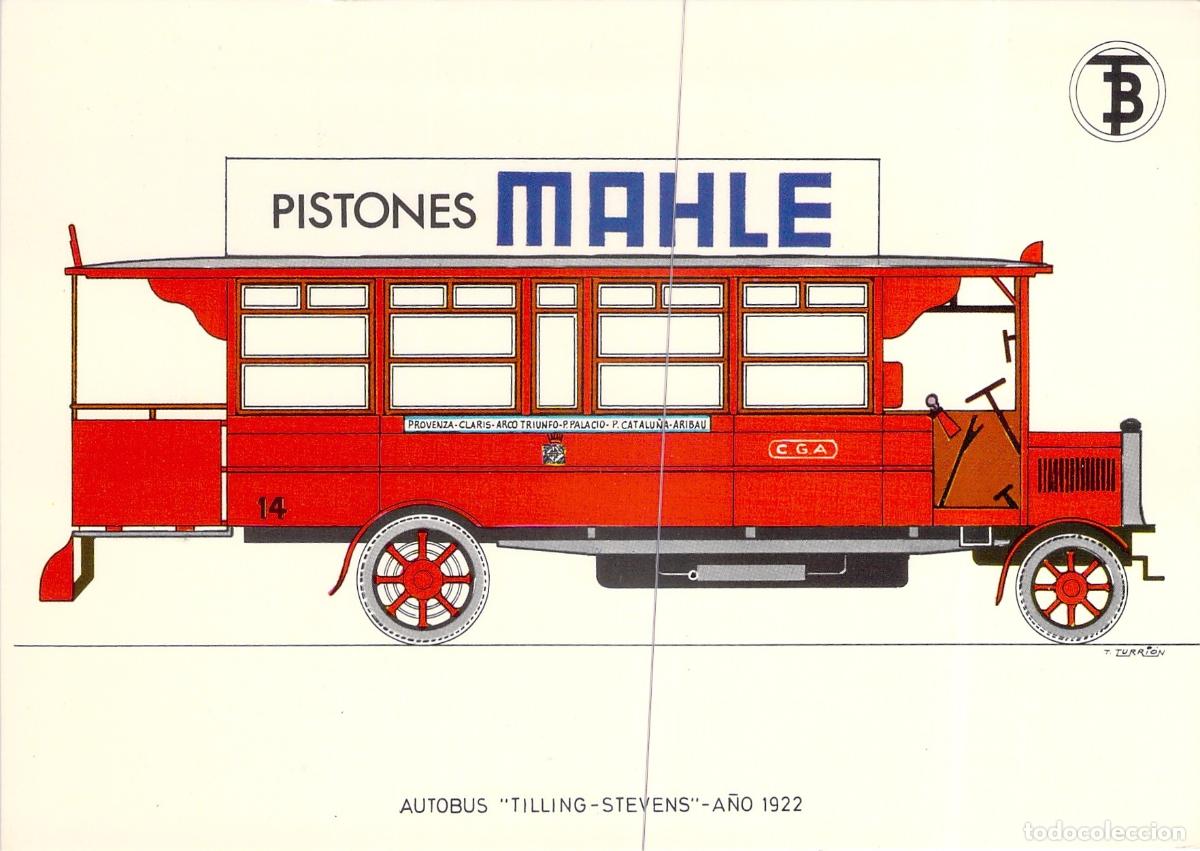 Postales: Postal Autob&uacute;s Tilling-Stevens de Barcelona con Publicidad Mahle