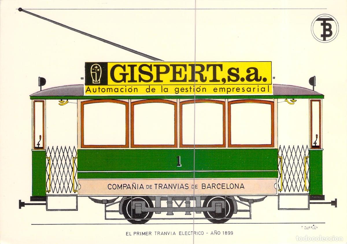 Postales: Postal Primer Tranv&iacute;a El&eacute;ctrico de Barcelona Ilustraci&oacute;n T. Turri&oacute;n