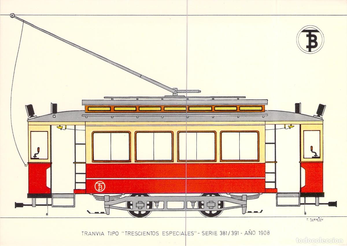 Postales: Postal de Tranv&iacute;a Trescientos Especiales de Barcelona Serie 381-391