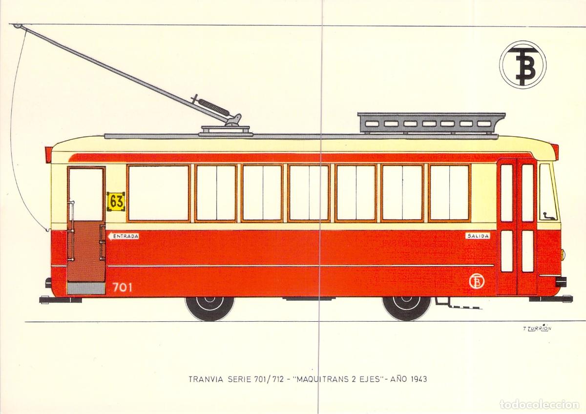 Postales: Postal Ilustraci&oacute;n Tranv&iacute;a Maquitrans 2 Ejes Serie 701/712 Barcelona