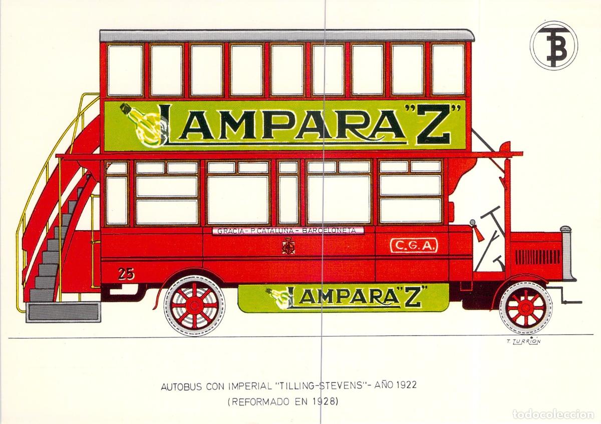 Postales: Postal Autob&uacute;s Tilling-Stevens de Barcelona con Imperial y Publicidad L&aacute;mpara Z