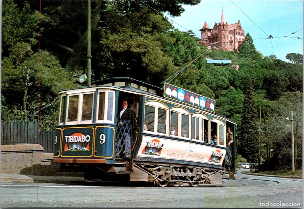Postales: Barcelona - Tramvia Blau - Cotxe Serie 5-10 - Bergas 36 - 146x102mm-Pub. Tibidabo Parque Atracciones